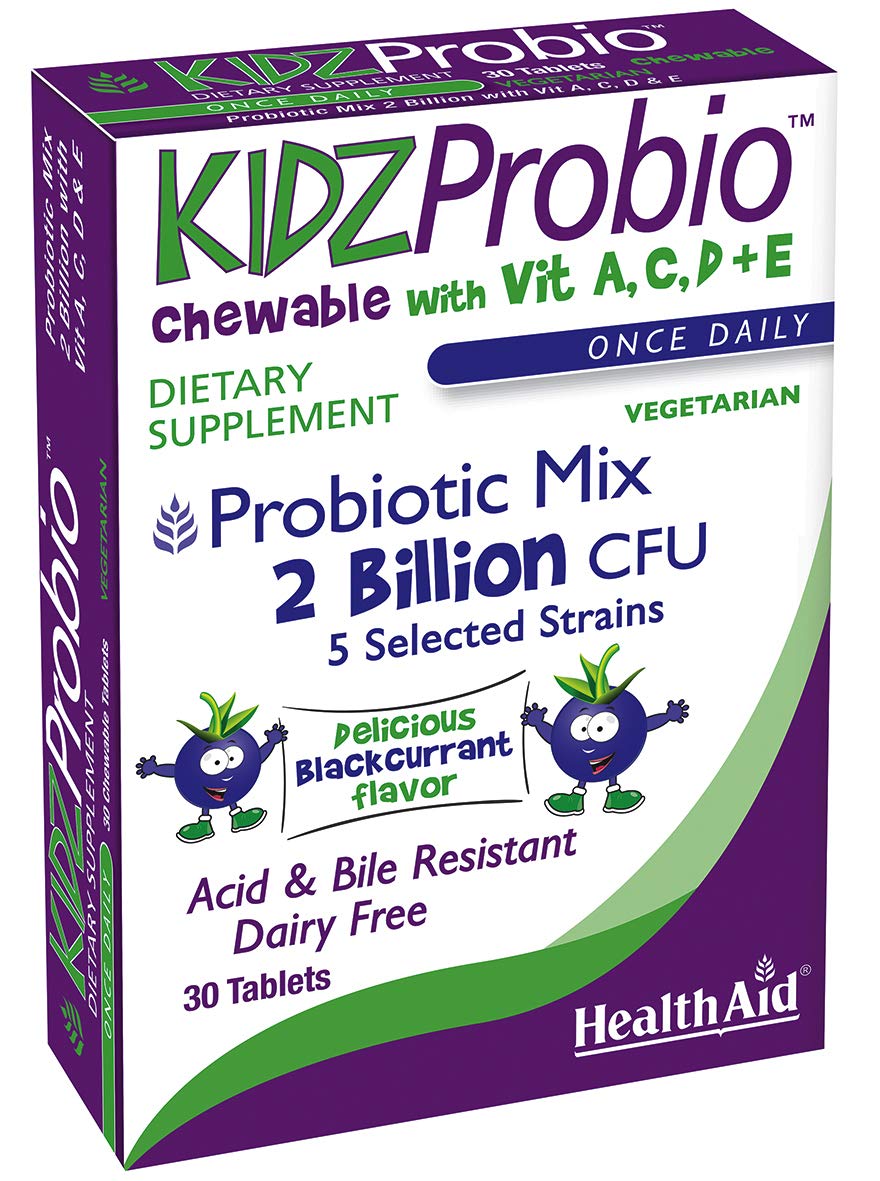 HealthAid KidzProbio chewable bottle offering kid-friendly probiotic support.