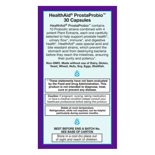 Close-up of ProstaProbio capsules showing acid-resistant delivery.