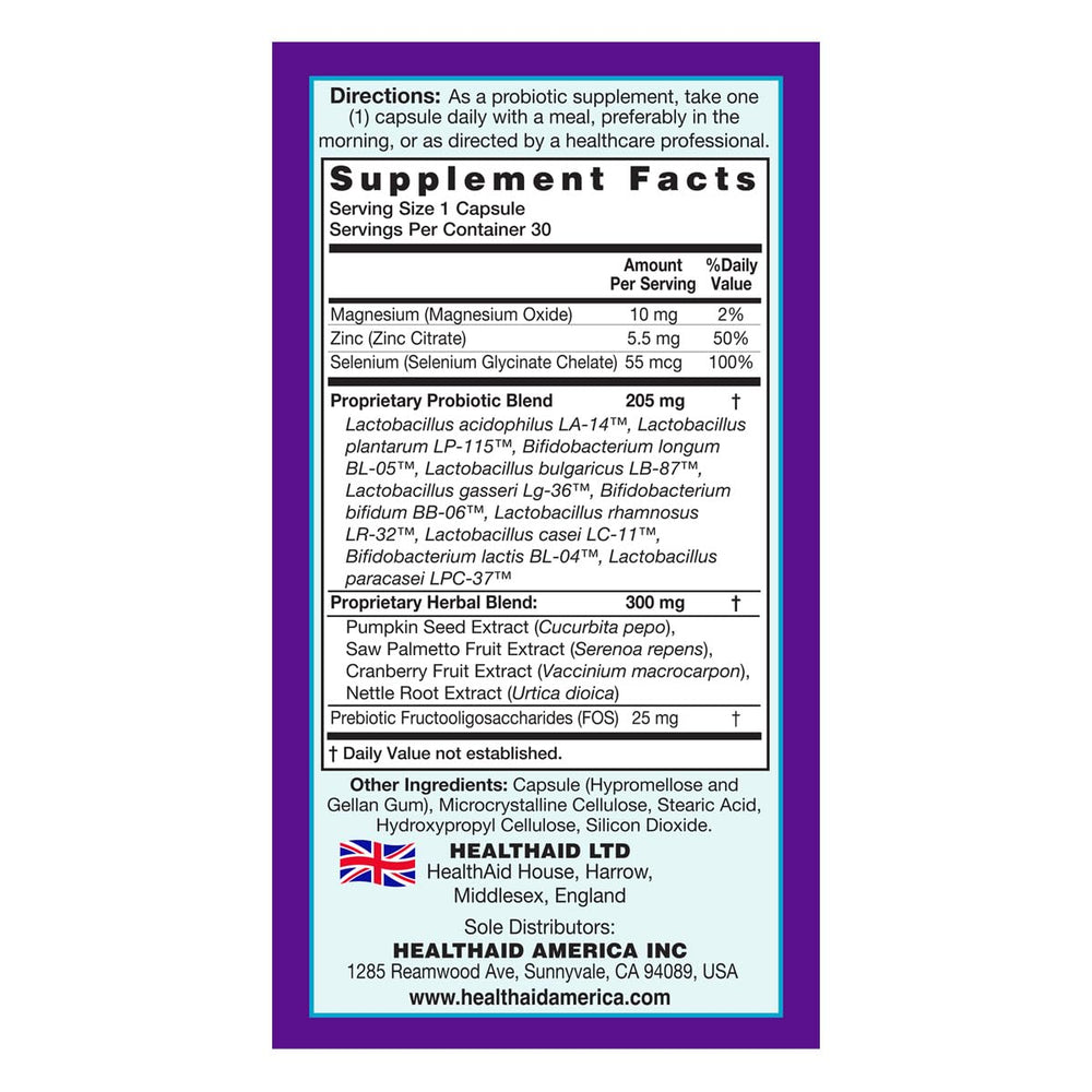 Pumpkin seed and cranberry ingredients in ProstaProbio for urinary comfort.