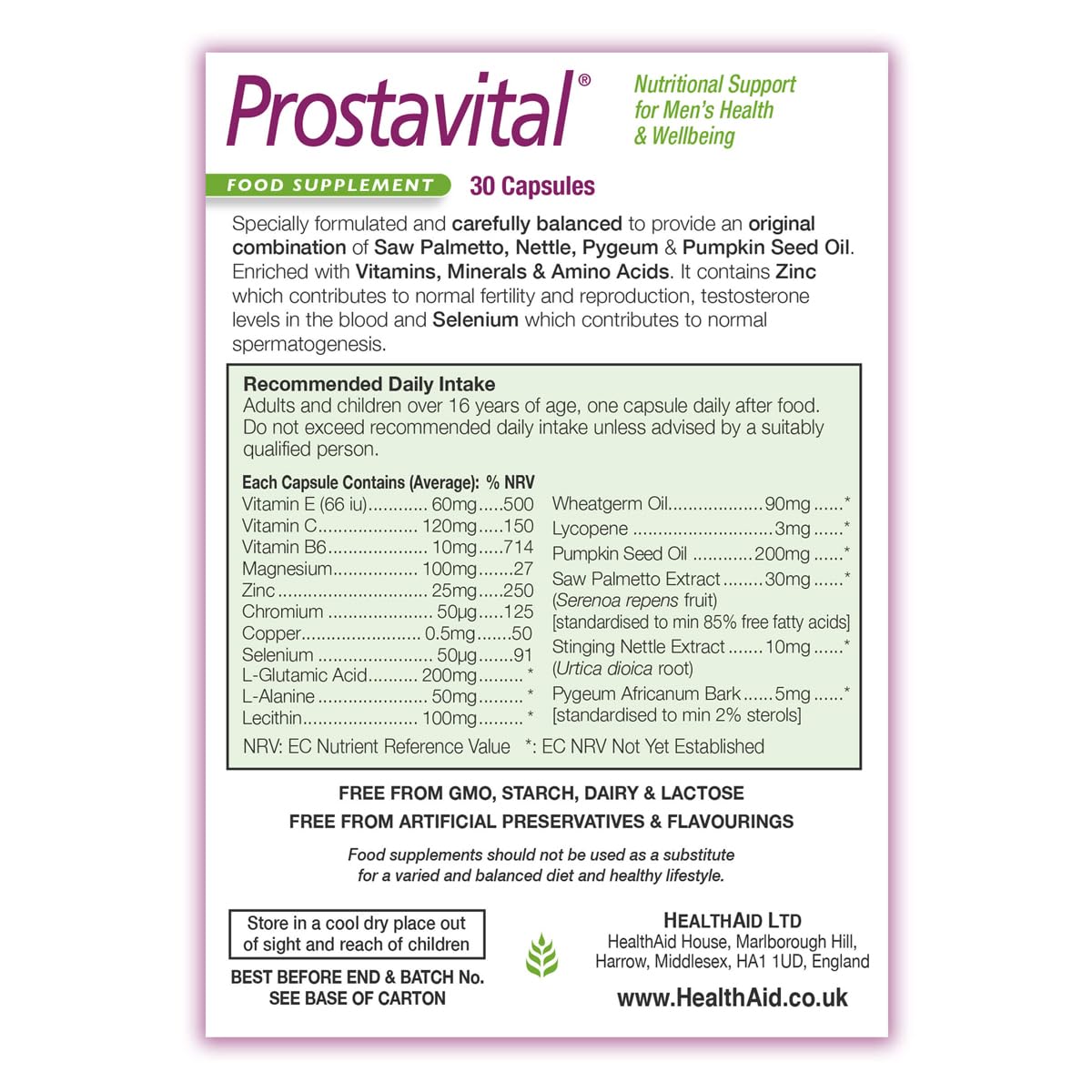 HealthAid Prostavital capsules close-up showing an easy-to-swallow format.