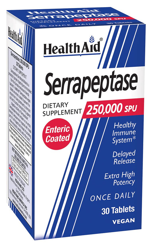 HealthAid Serrapeptase 250,000 SPU tablet for systemic enzyme support.