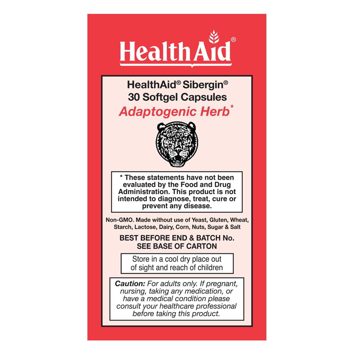 HealthAid Sibergin capsules close-up emphasizing easy daily energy and focus support.