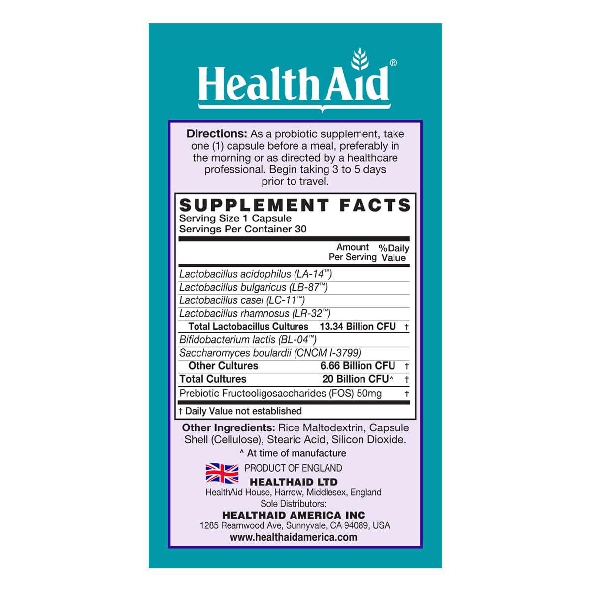 HealthAid TravelProbio acid and bile-resistant capsules maintain efficacy in harsh stomach conditions.