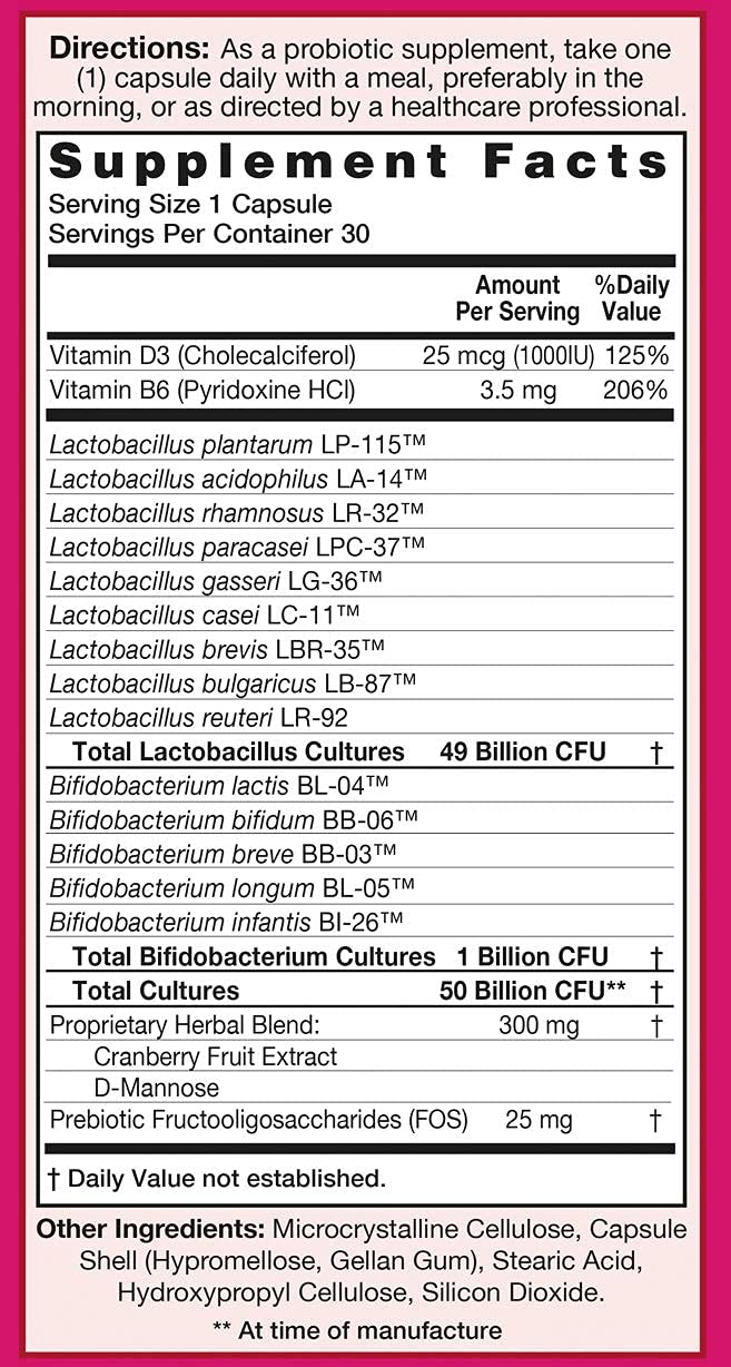 HealthAid UriProbio cranberry and D-Mannose ingredients boost urinary tract wellness.