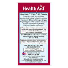 HealthAid V-Vein packaging image suggests England-made product with vein support benefits.