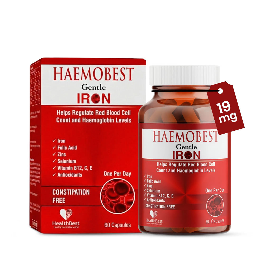 HealthBest Gentle Iron bottle with 60-count capsules for steady daily energy