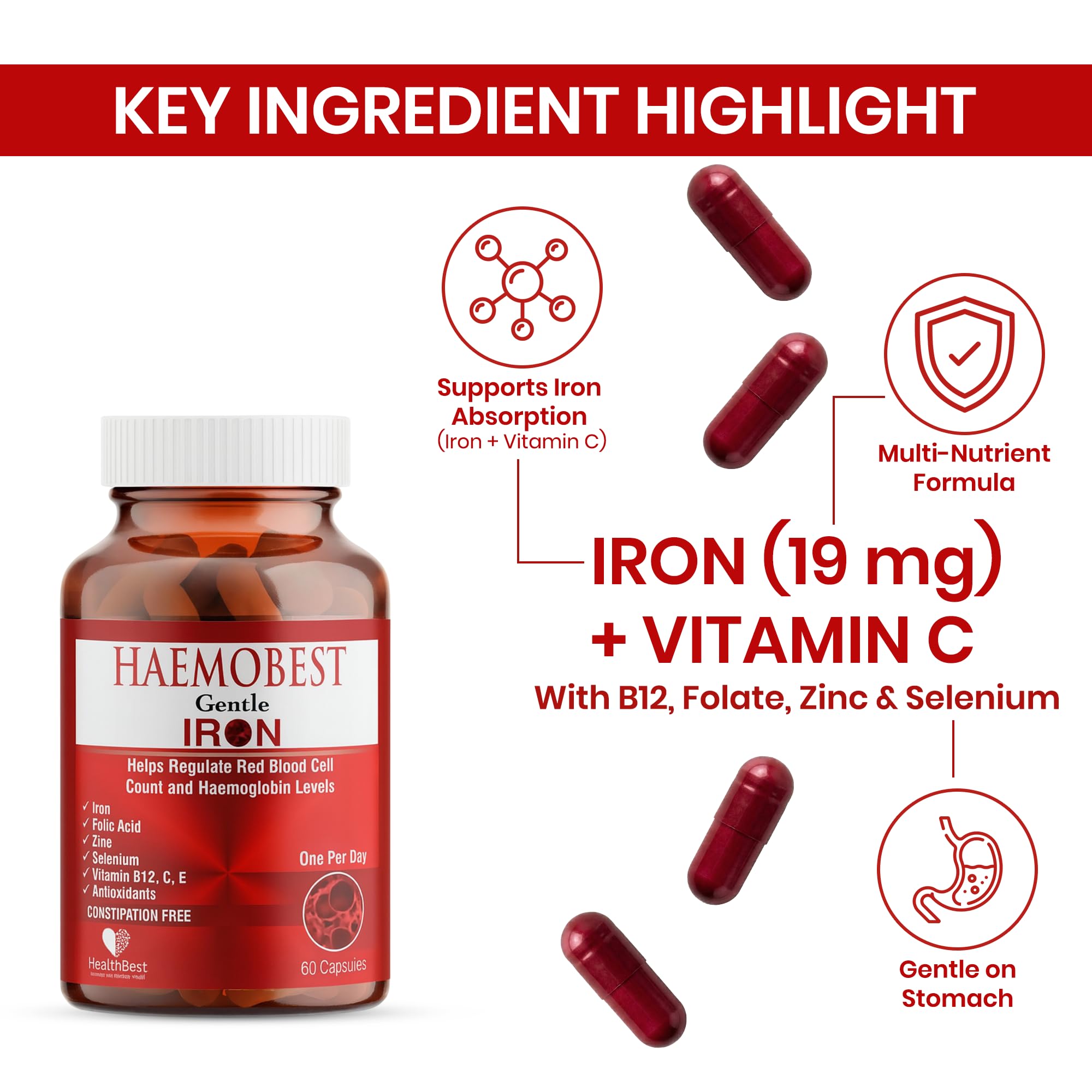 HealthBest iron capsules in hand for easy daily routine
