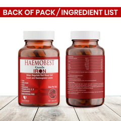 HealthBest packaging shows iron cofactors Vitamin C, B12, and Folate for absorption