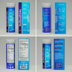 Healthbiotics NoMoreDrinks capsules closeup highlighting energy-boost formula.