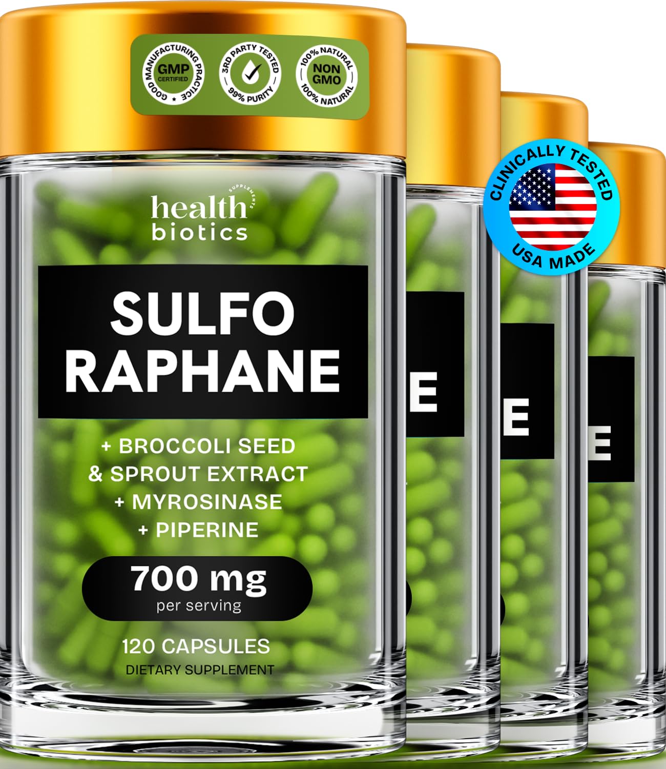 Healthbiotics sulforaphane bottle pour supports easy daily dosing.