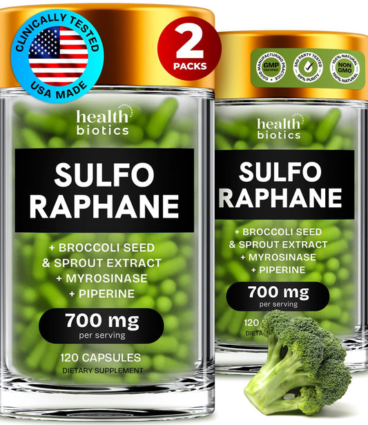 Healthbiotics sulforaphane supplement bottle front for daily wellness support