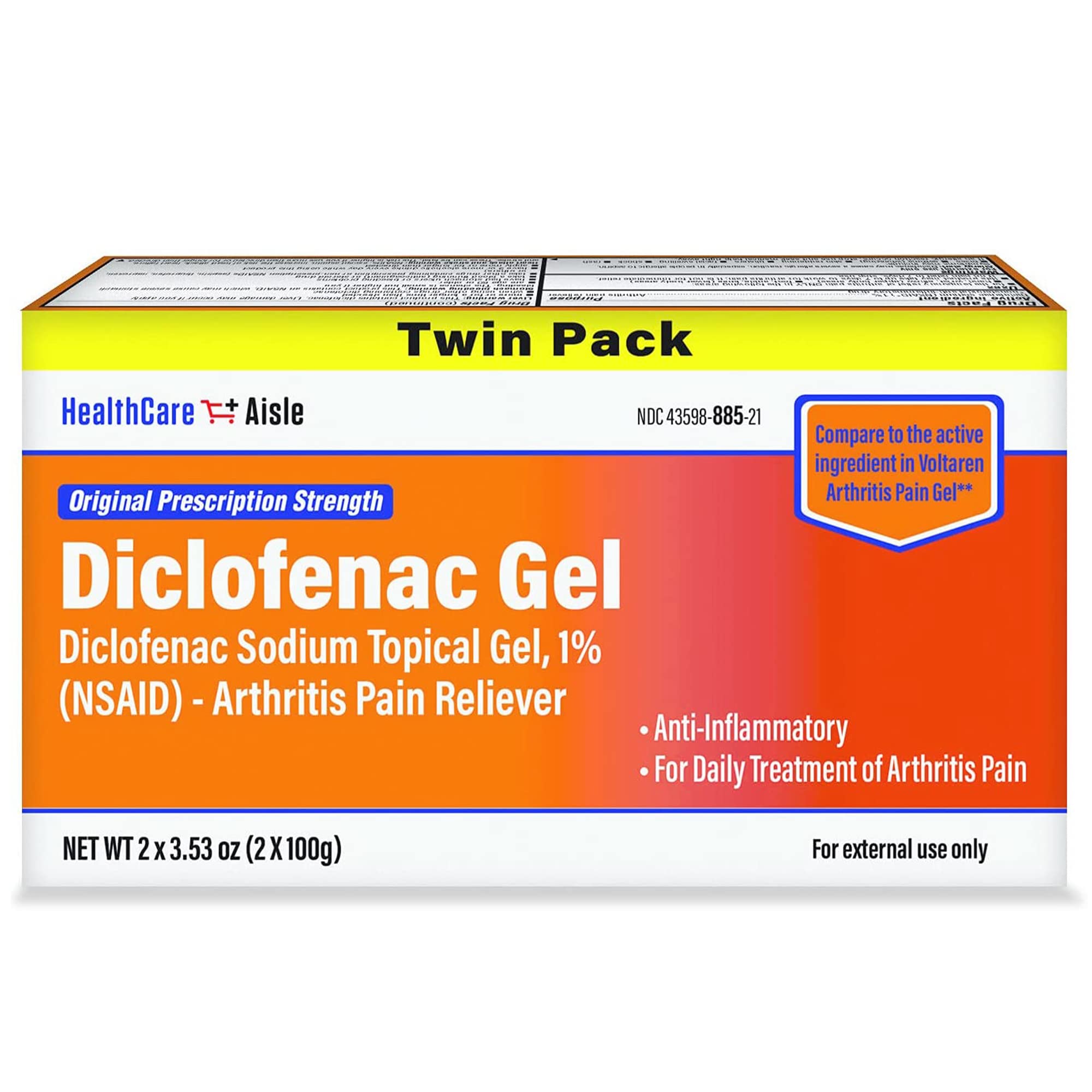 HealthCareAisle Diclofenac Gel twin-pack bottle for convenient arthritis pain relief.