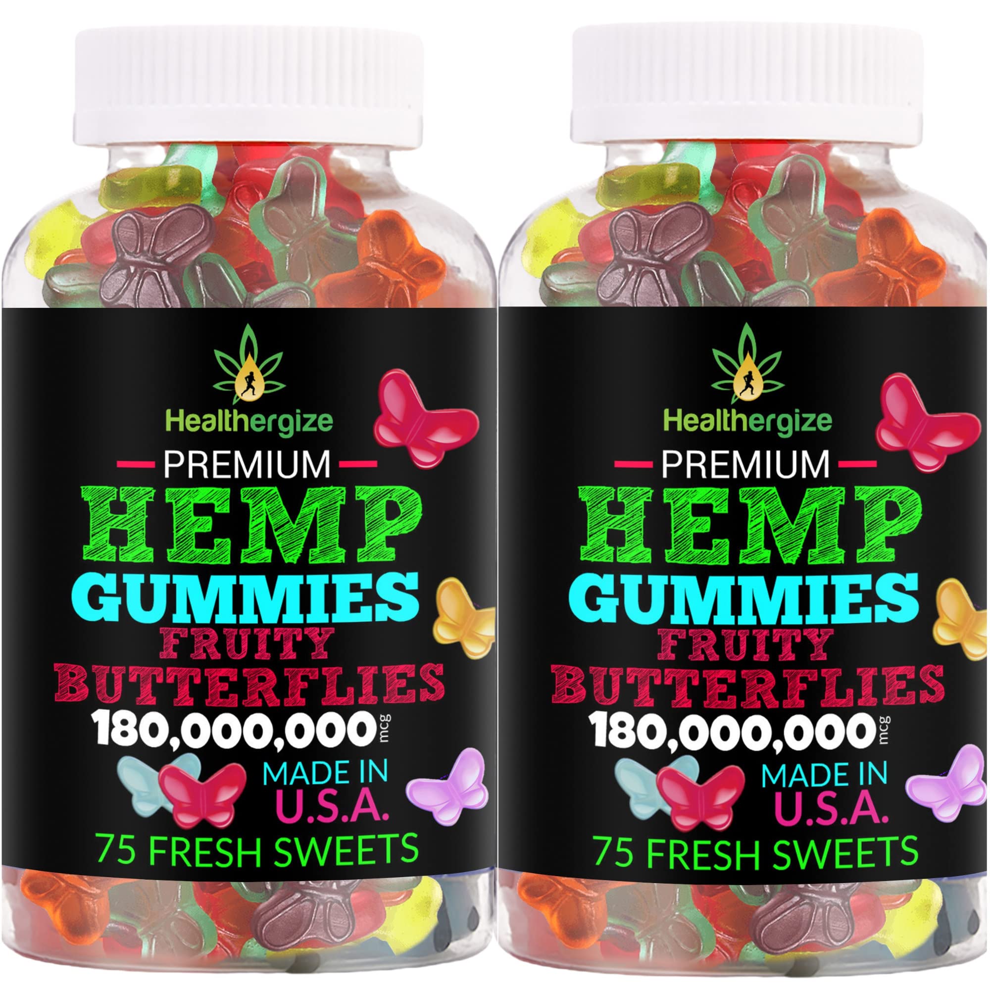 Healthergize 2pack hemp gummies butterflies sleep for better rest and daily calm.