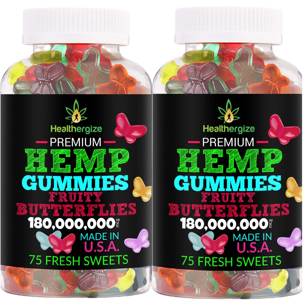 Healthergize 2pack hemp gummies butterflies sleep for better rest and daily calm.