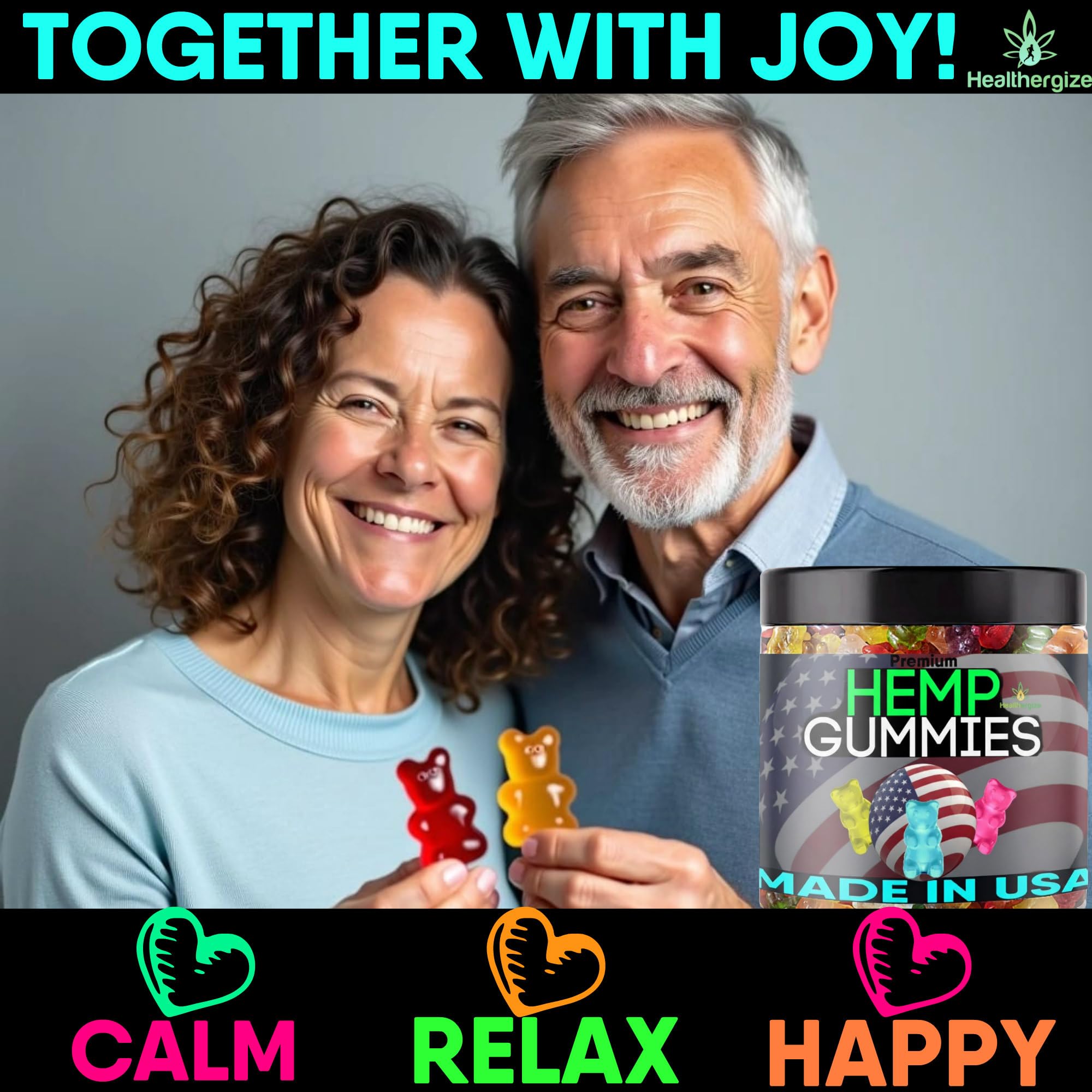 Healthergize flavored gummies close-up showcases tasty, easy-to-chew bites.