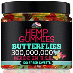 Healthergize hemp gummies butterfly bears close-up, a relaxing, tasty treat.
