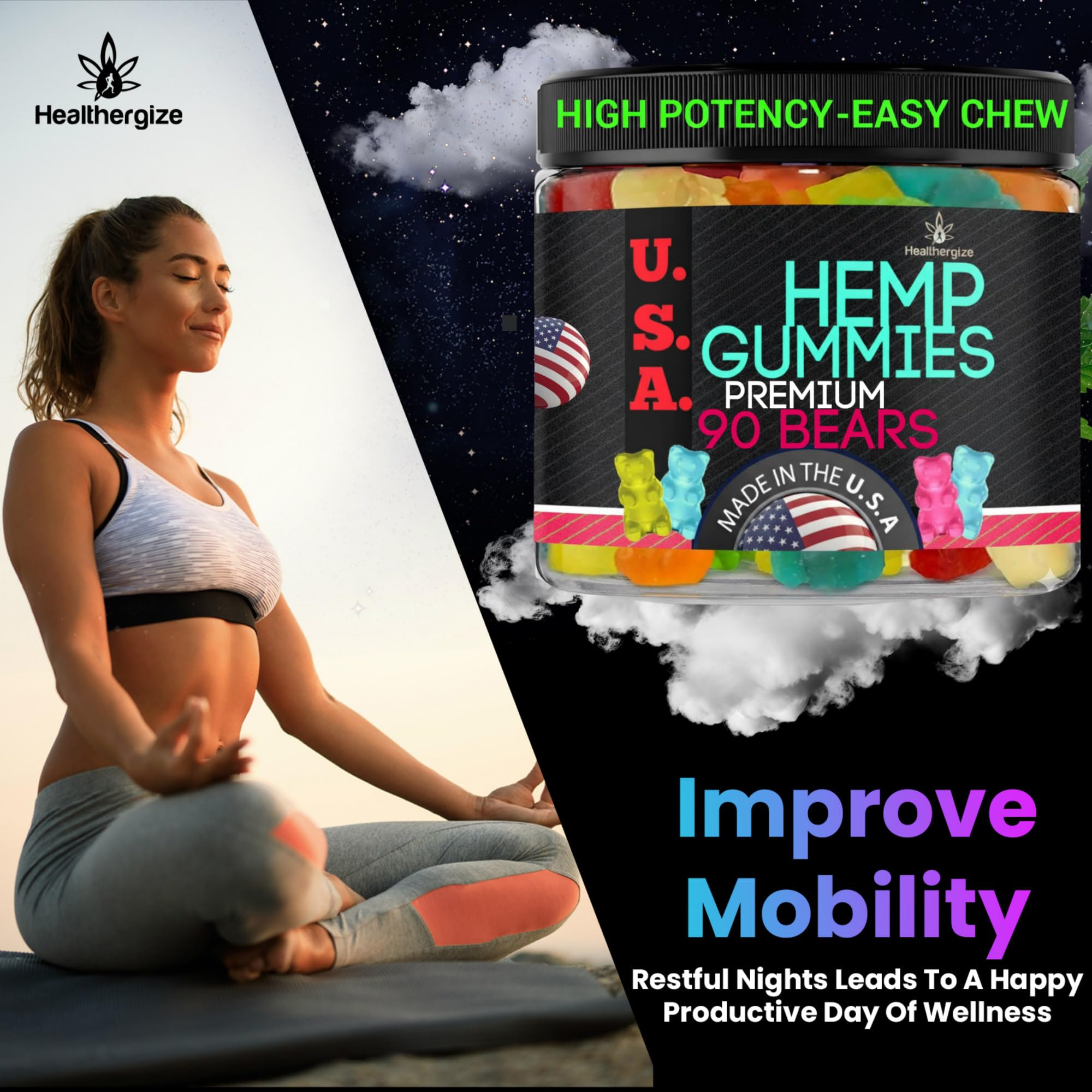 Healthergize hemp gummies dairy-free compact pack for on-the-go snacking