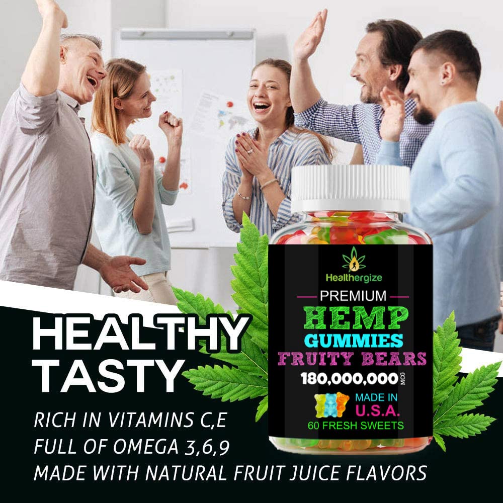 Healthergize easy-chew gummies scene showcases simple nightly ritual.