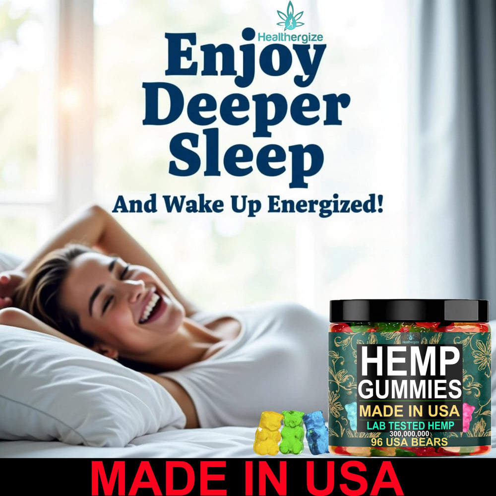 Healthergize hemp gummies close-up shows fruity flavor for evenings.
