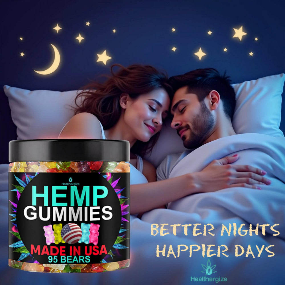 Healthergize gummies closeup with fruity flavors for easy evening routine