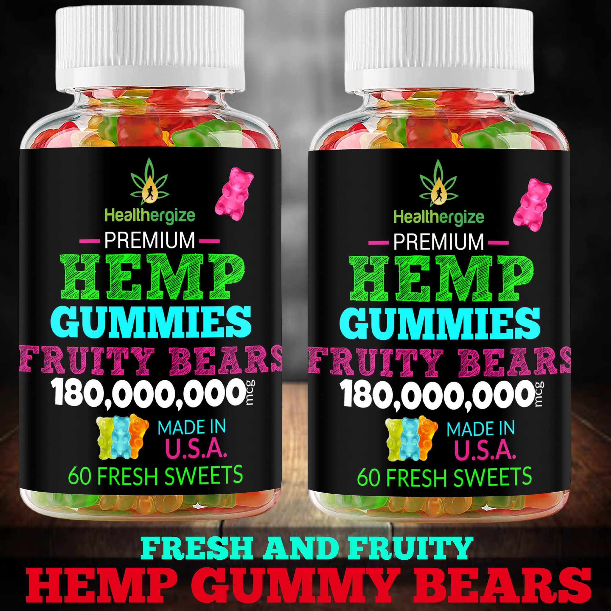 Healthergize mood-support gummies suggest daily calm and focused mood.