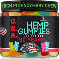 Healthergize hemp gummies sleep bears bottle front showing fruity flavor for calm evenings