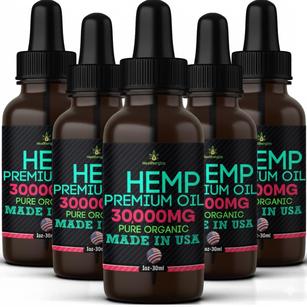 Healthergize Hemp Oil 5-Pack bottles for easy daily use and dosing