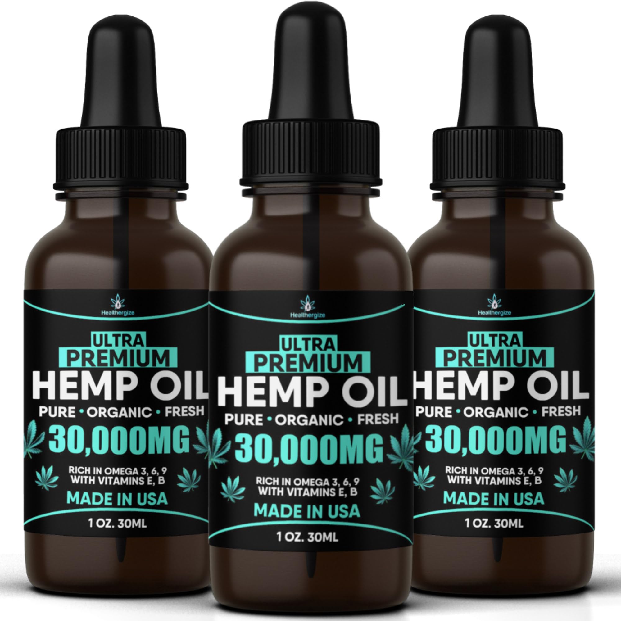 Healthergize hemp oil bottle pour for daily use and mood balance.