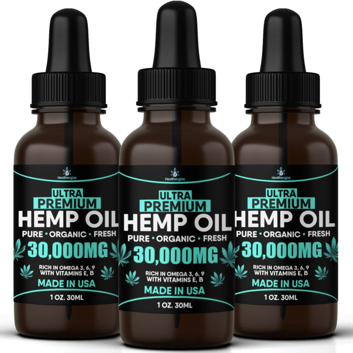Healthergize hemp oil bottle pour for daily use and mood balance.