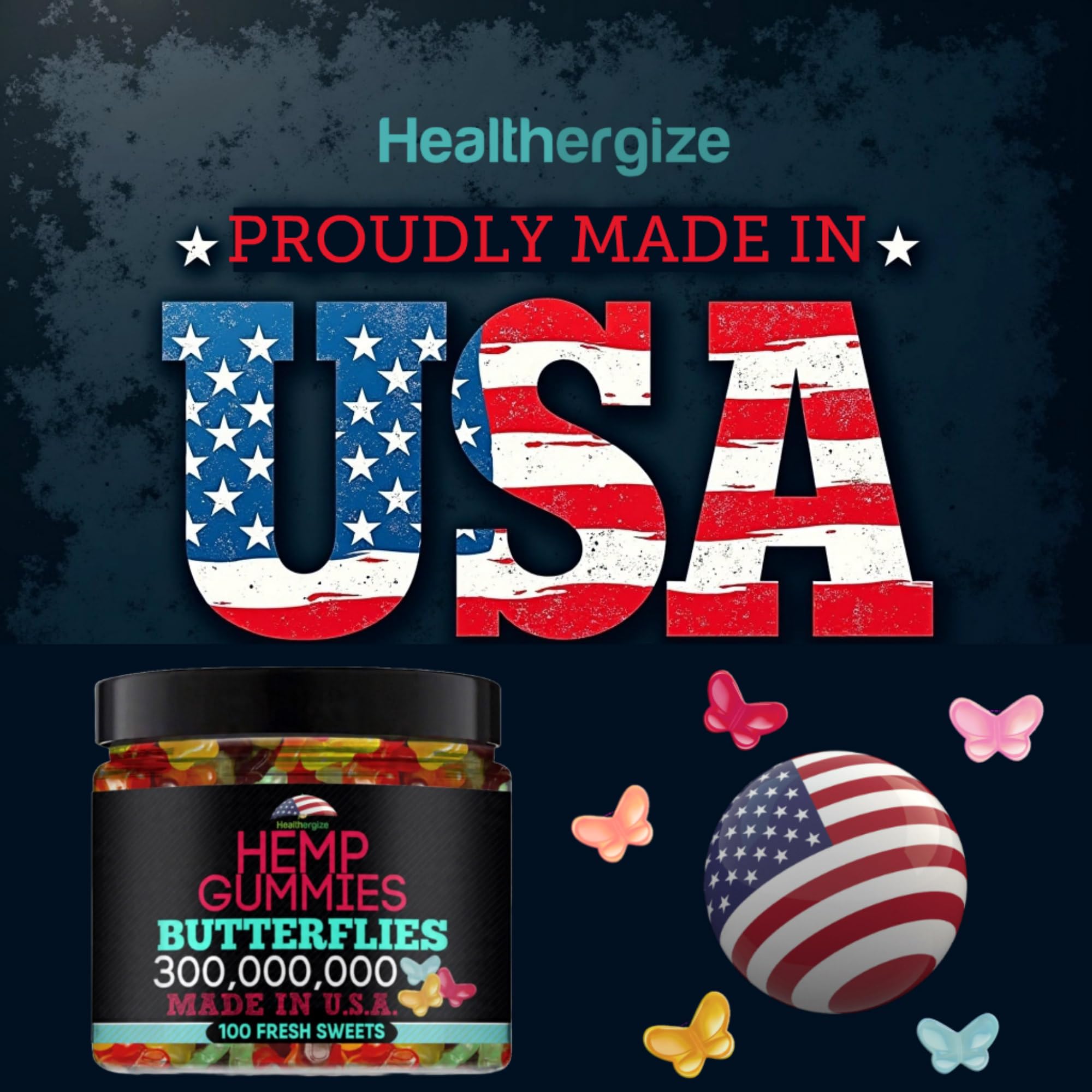 Healthergize hemp oil gummies jar, premium ingredients for restful evenings.