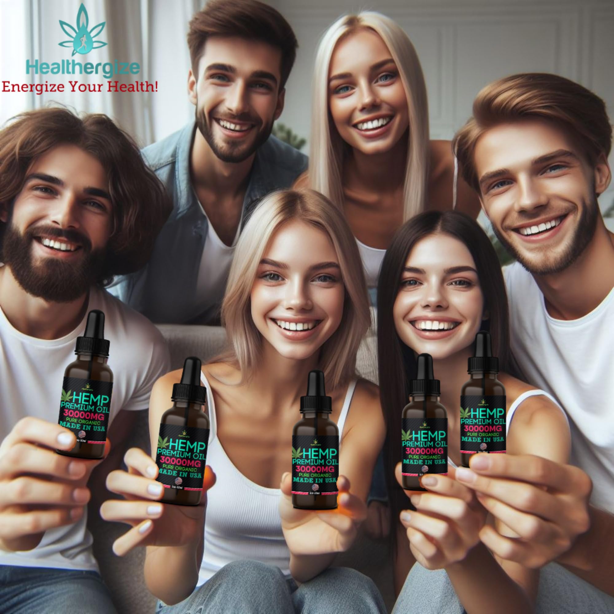 Healthergize Hemp Oil label closeup highlights organic sourcing and nutrients