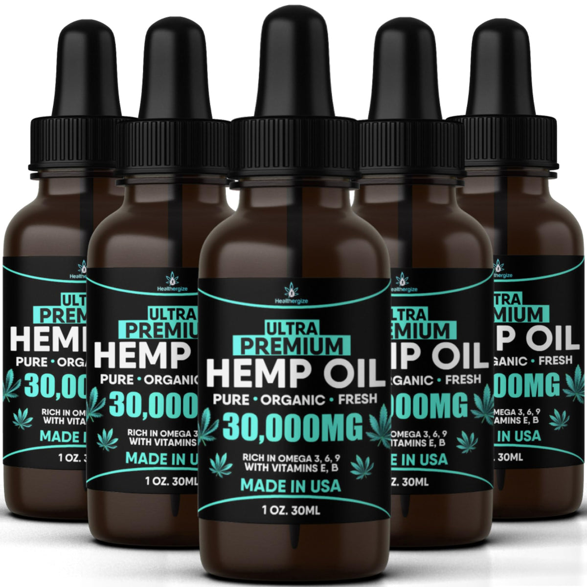 Healthergize hemp oil bottle pour for easy daily use and dose control