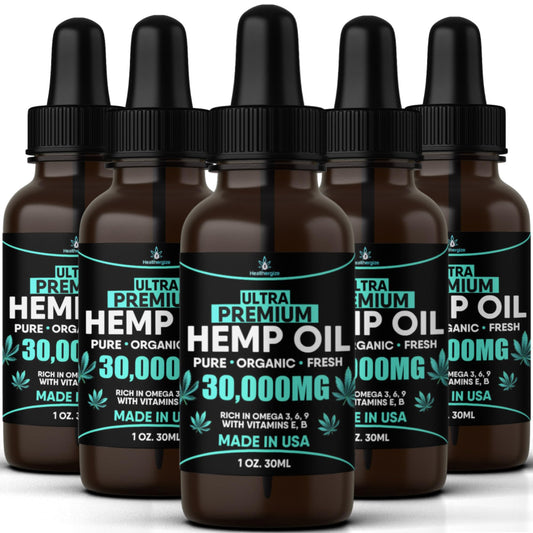 Healthergize hemp oil bottle pour for easy daily use and dose control