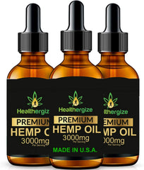 Healthergize Hemp Oil Premium bottle on a counter, supporting daily wellness.