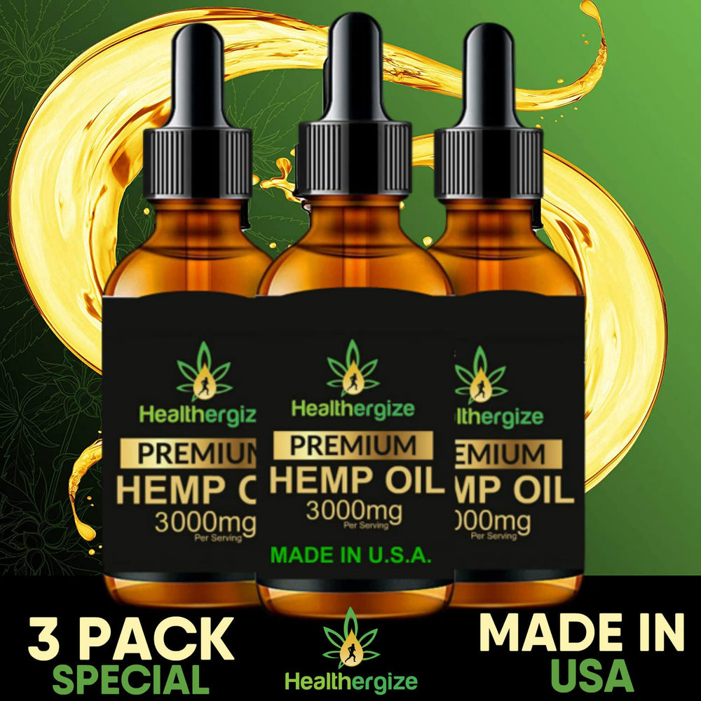 Healthergize Hemp Oil Premium label closeup highlighting full flavor profile.