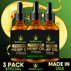 Healthergize Hemp Oil Premium label closeup highlighting full flavor profile.