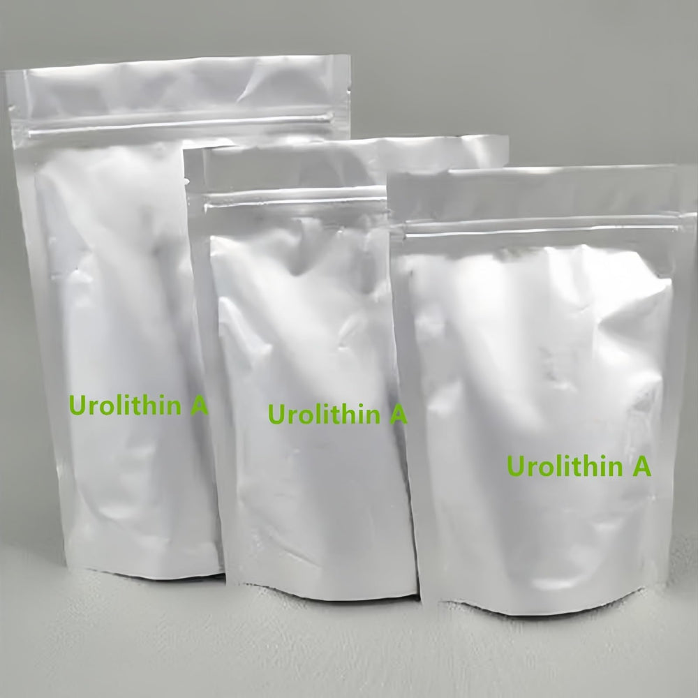 HealthyFinds Urolithin A powder label closeup highlights purity and potency.