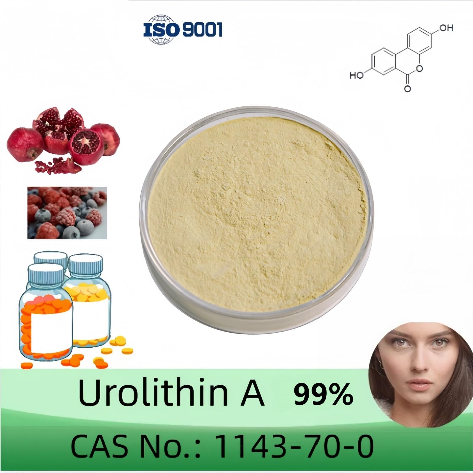 HealthyFinds Urolithin A powder with scoop enables precise dosing.