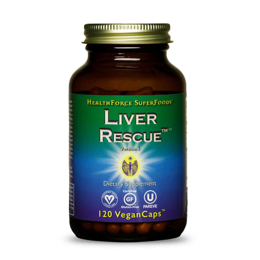 HealthForce Liver Rescue bottle front with capsules for daily support