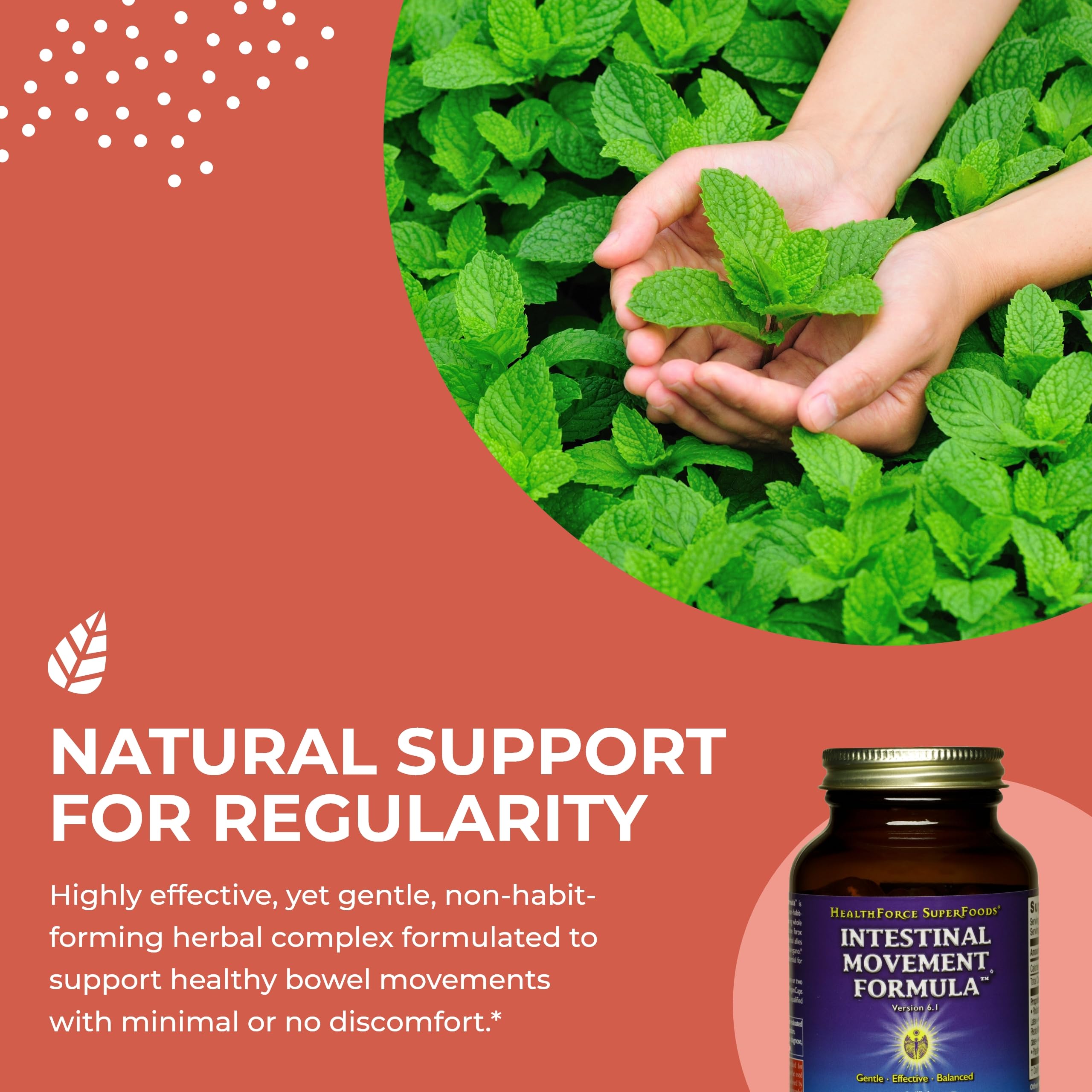 Serving suggestion for HealthForce Intestinal Movement Formula with capsules and a glass of water