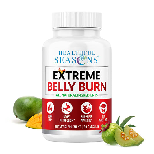 Healthful Seasons Extreme Belly Burn bottle on display for convenient appetite support.