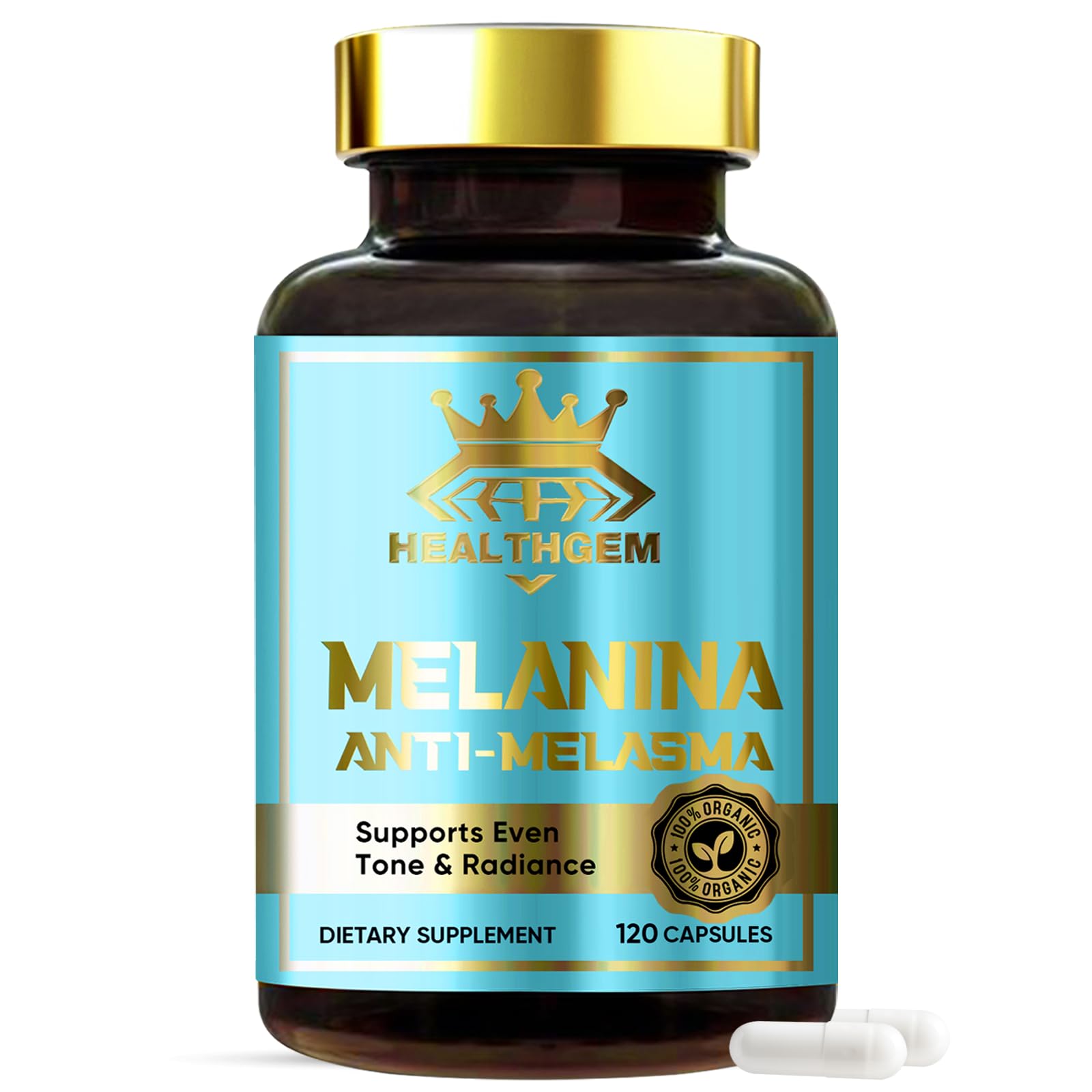 HEALTHGEM Melanina capsules pack shot hints at radiant skin possibilities