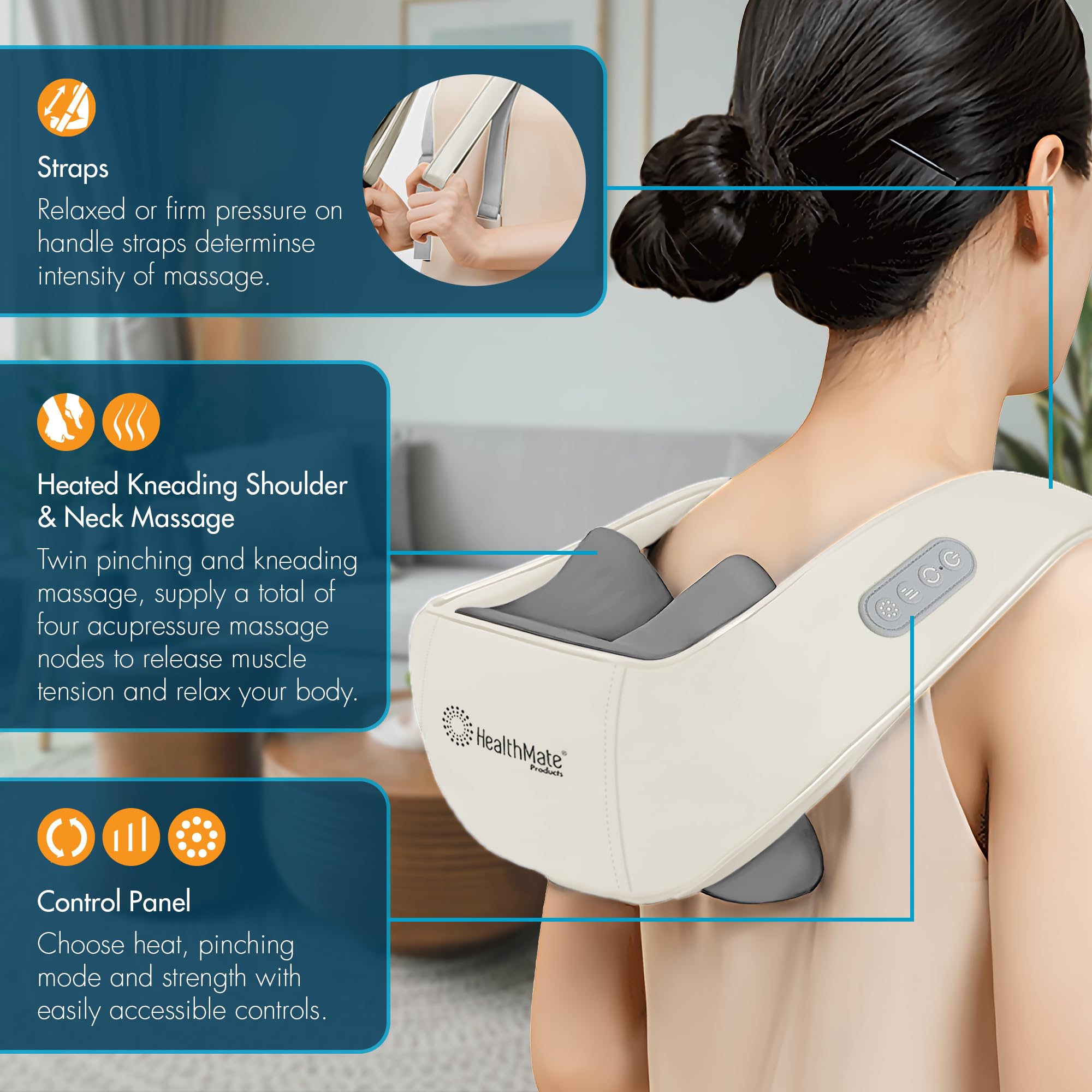 HealthMate IN9532 heat function helps ease stiffness and soothe muscles.