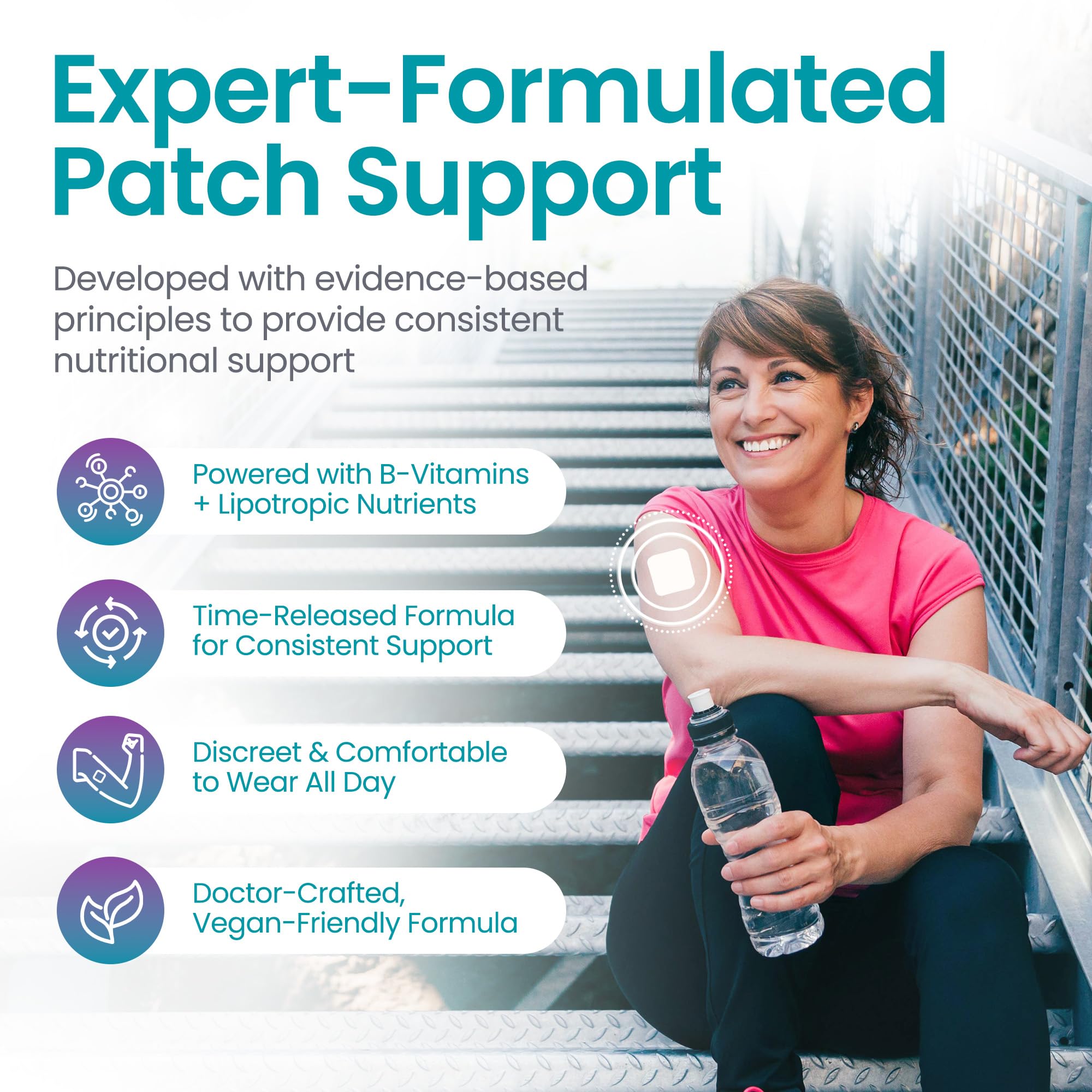 Healthogenics Lipopatch Super MIC B12 worn on arm for breathable daily wear