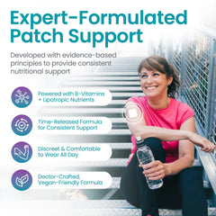 Healthogenics Lipopatch Super MIC B12 worn on arm for breathable daily wear