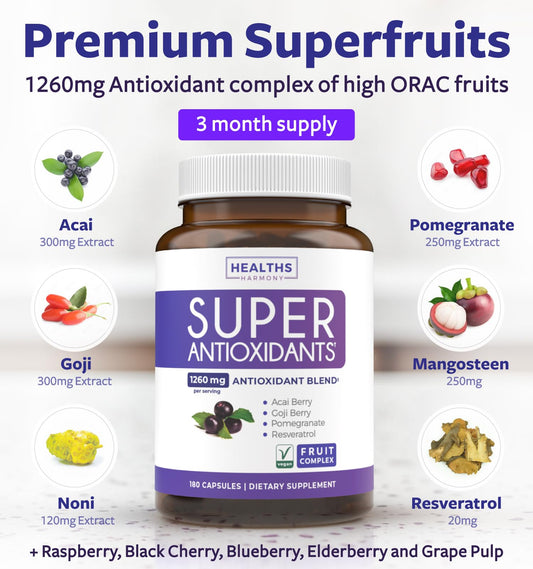 Healths Harmony acai berries capsules highlighting antioxidant rich formula for radiance