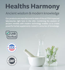 Healths Harmony bottle with daily dosage reminder suggests easy routine integration.