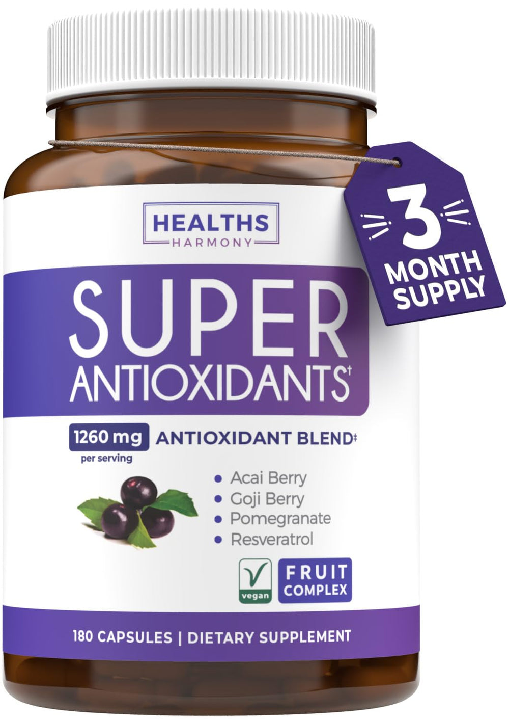 Healths Harmony Super Antioxidants bottle showing the blend for daily immune support