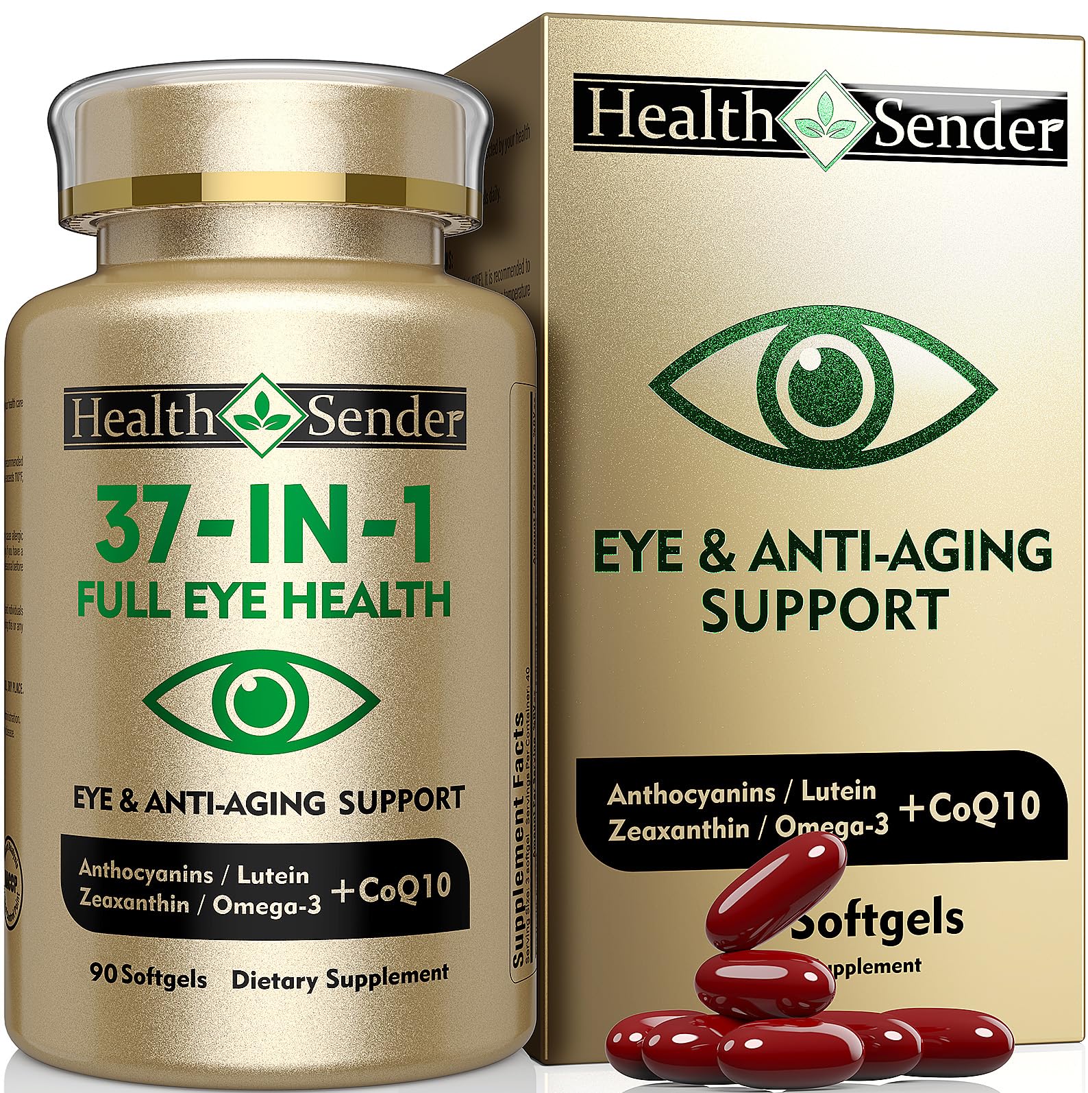 HealthSender HS01 bottle front promoting daily eye wellness