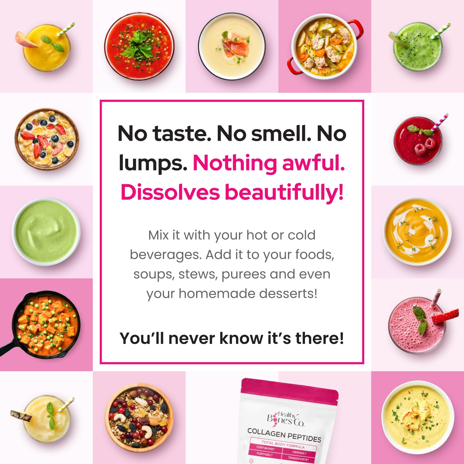 Clean-label packaging by Healthy Bones Co highlighting gluten-free and non-GMO